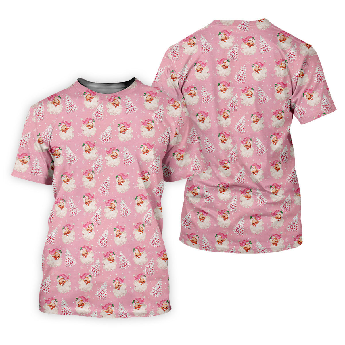 Pink Xmas Tree Santa Claus Pattern Christmas Golf Shirt, Polo Shirts For Men, Golf Gift For Men SH818
