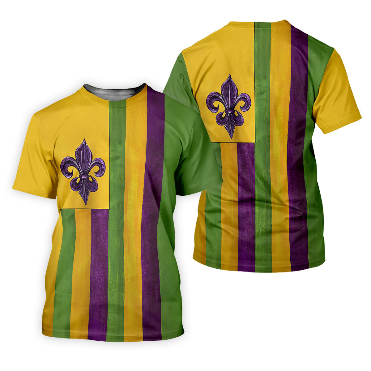 Purple Green Gold Vertical Stripes Fleur De Lis Flower Mardi Gras Golf Shirt, Women's Golf Tops, Ladies Golf Shirt SH818