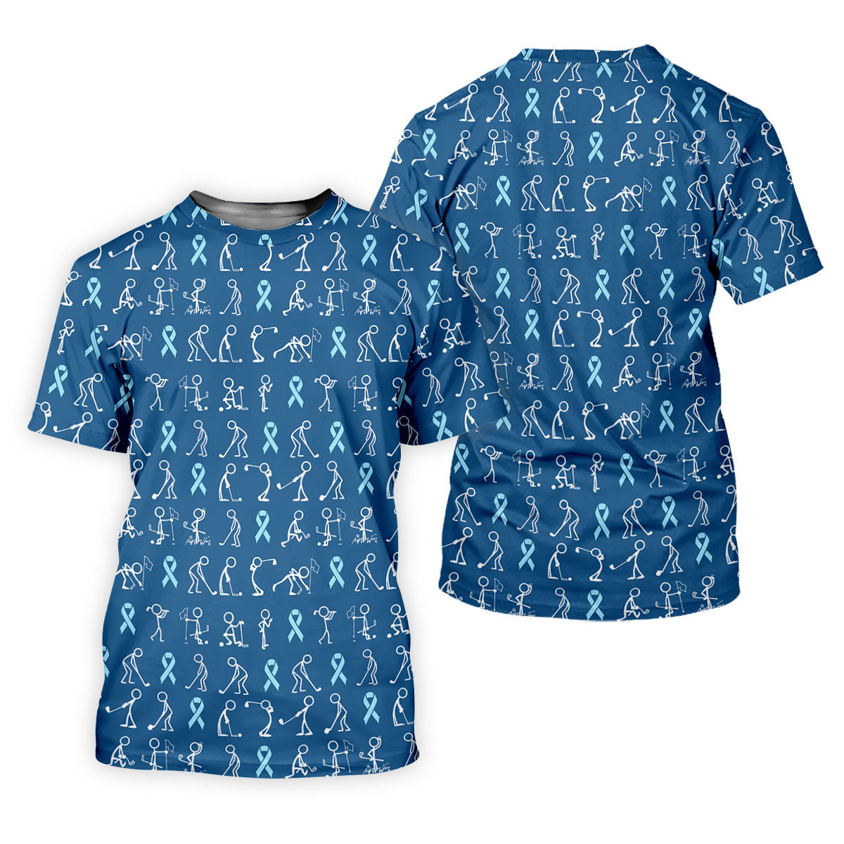 Prostate Cancer Blue Ribbon Stick Figure Shirt, Cancer Survivor Shirt, Ladies Golf Shirts SH818