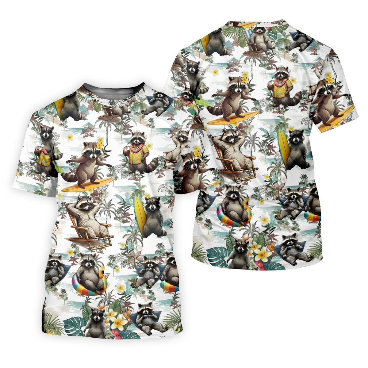 Raccoon Beach Vacation Hawaiian Shirt, Hawaiian Shirt For Women, Tropical Button Up Shirt SH818