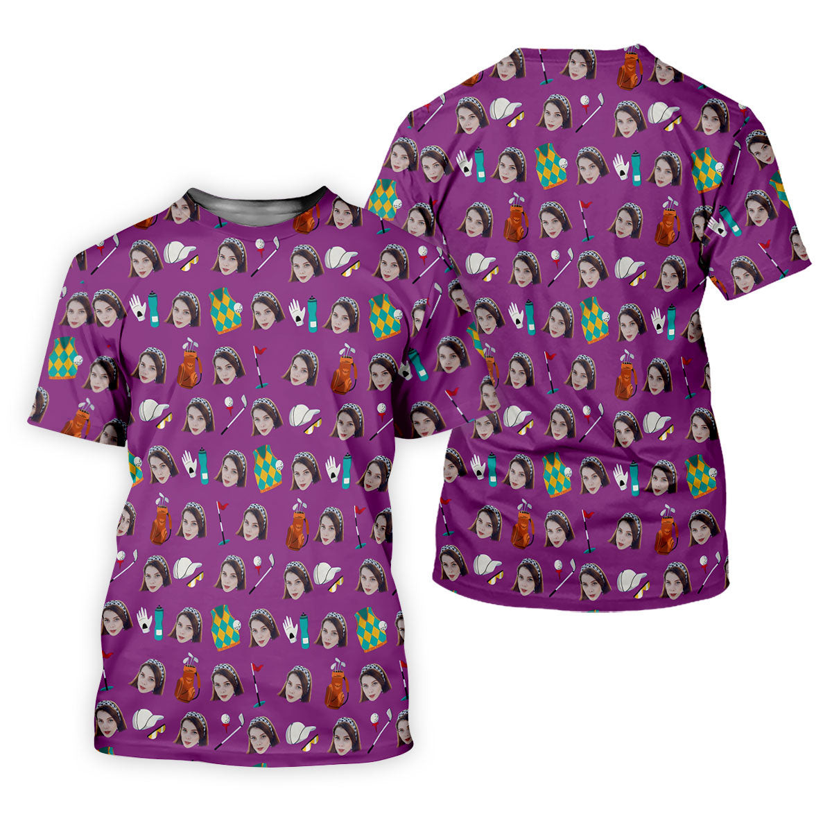 Purple Custom Photo Golf Icons Polo Shirt, Ladies Golf Shirts, Printed Golf Shirt SH818