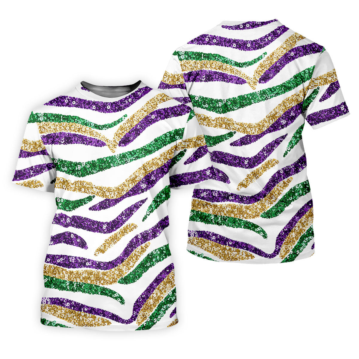 Purple Green Gold Sequin Pattern White Mardi Gras Golf Shirt, Women's Golf Tops, Ladies Golf Shirts SH818