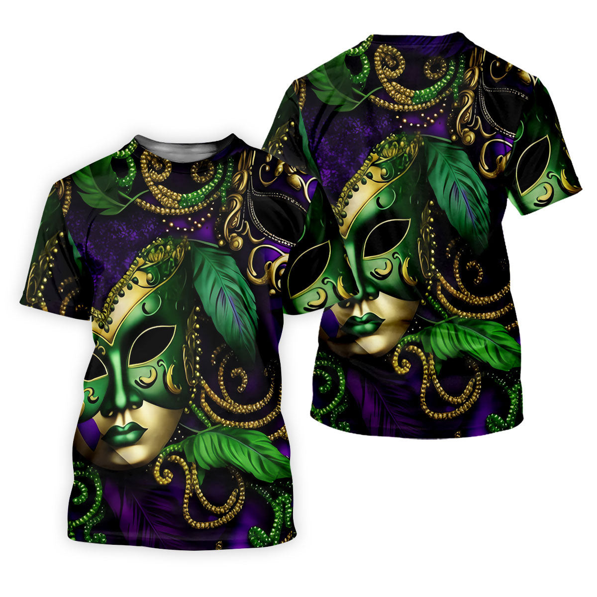 Purple Green Gold Carnival Mask Feather Print Mardi Gras Golf Shirt, Women's Golf Tops, Ladies Golf Shirts SH818