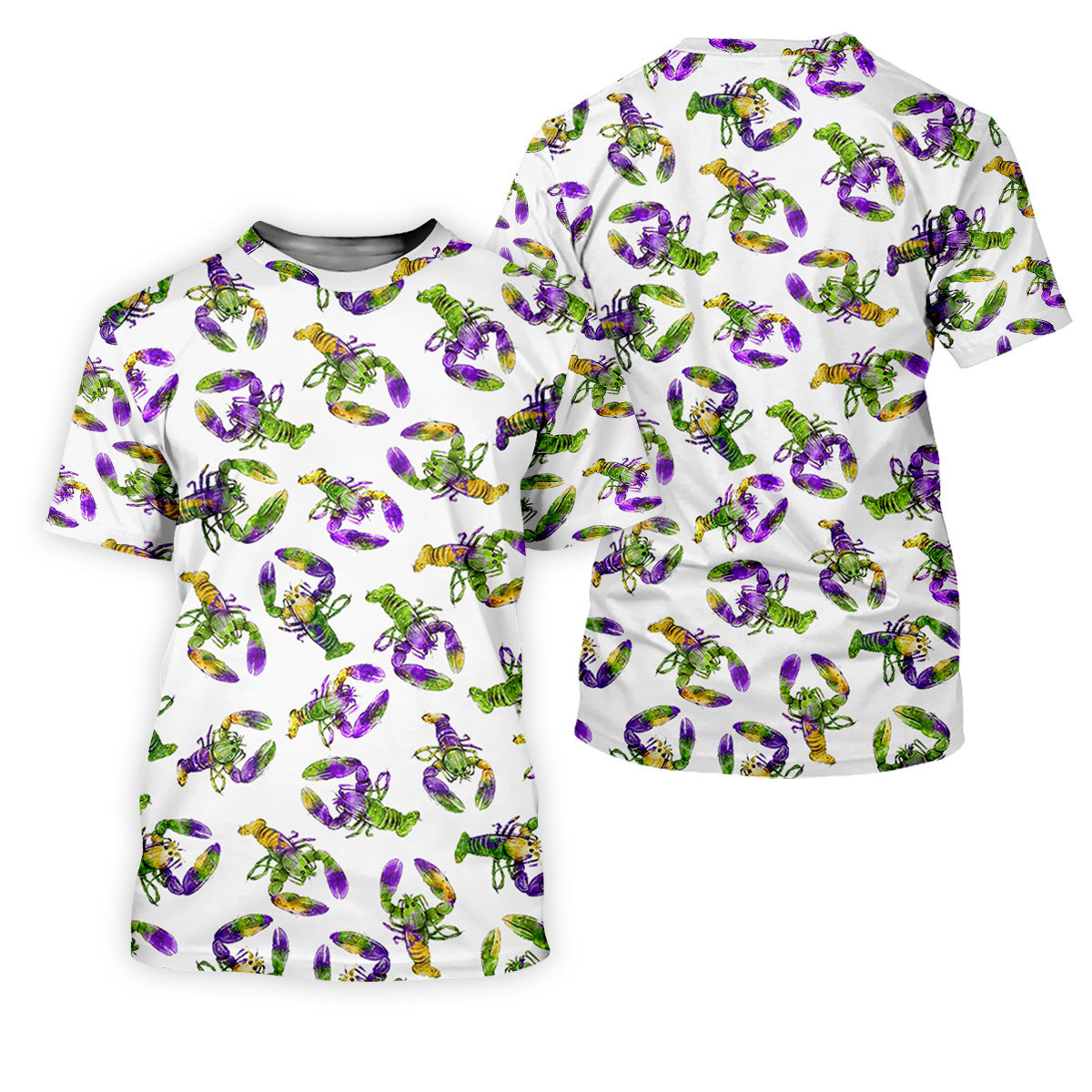Purple Green Gold Crawfish Pattern Mardi Gras Golf Shirt, Polo Shirts For Men, Golf Shirts For Men SH818