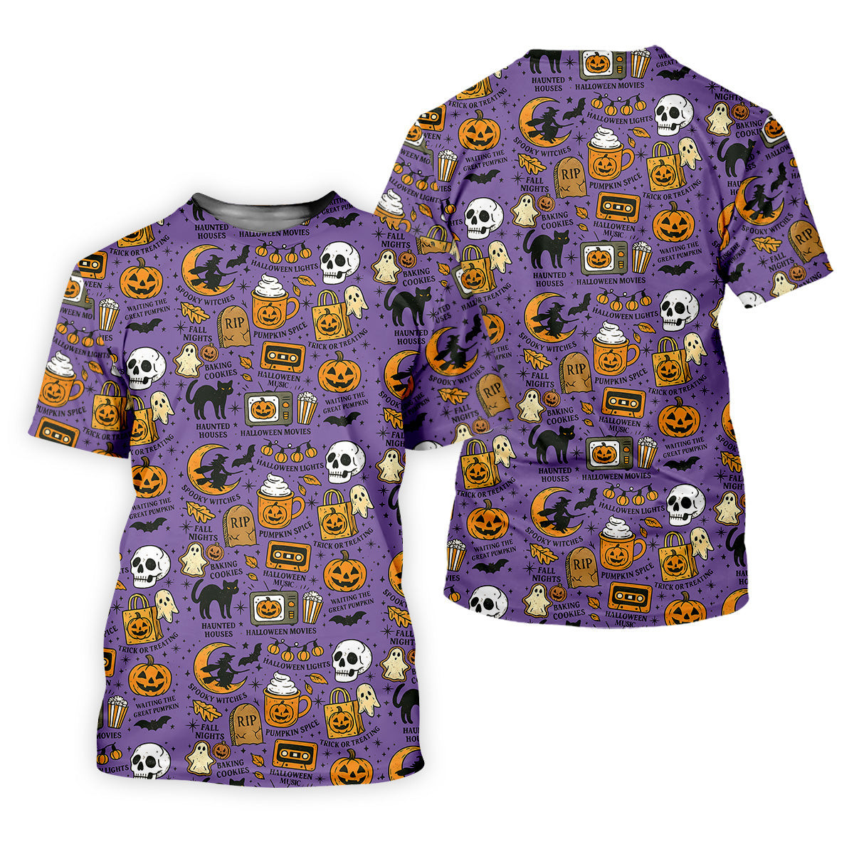 Purple Halloween Skull Golf Shirt, Spooky Cat, Mens Golf Polo Shirts, Halloween Theme Shirts, Golfing Apparel SH818