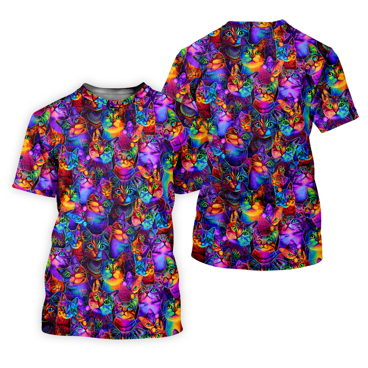 Psychedelic Cat Golf Shirt, Colorful Neon Cat Pattern, Polo Shirts For Women SH818