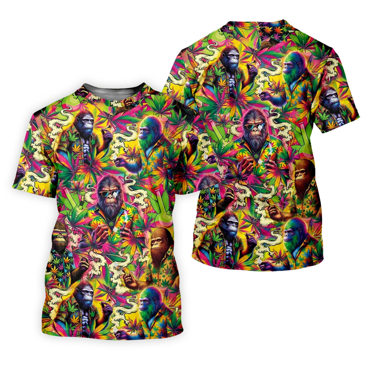 Psychedelic Bigfoot Cannabis Leaf Hawaiian Polo Shirt, Mens Golf Shirts, Golf Apparel For Men SH818