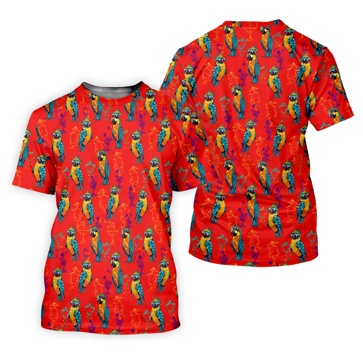 Red Parrot Sunglasses Cocktail Pattern Golf Shirt, Hawaiian Golf Shirt, Golf Shirts For Men, Mens Golf Apparel SH818