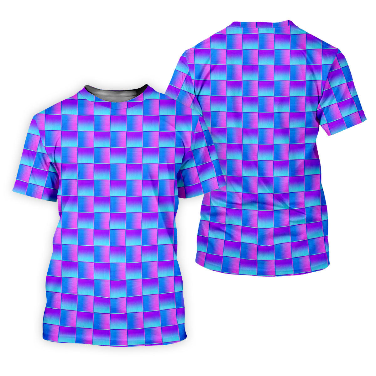 Purple Blue Gradient Checkered Pattern Golf Shirt, Mens Golf Polo, Printed Golf Shirts, Golf Polo Shirts For Men SH818