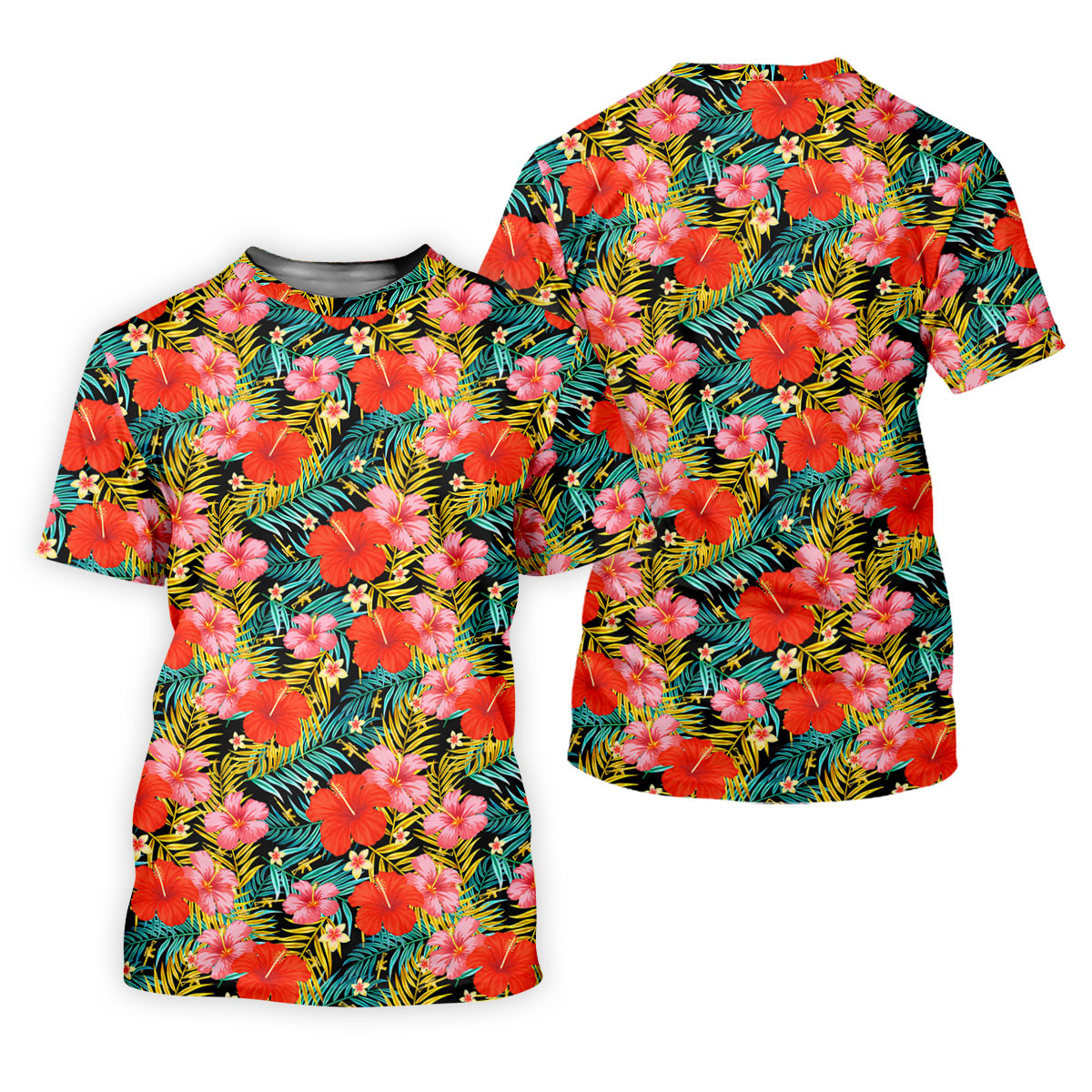 Red Hibicus Gold Palm Leaf Hawaiian Golf Shirt, Summer Theme Golf Shirt For Women SH818