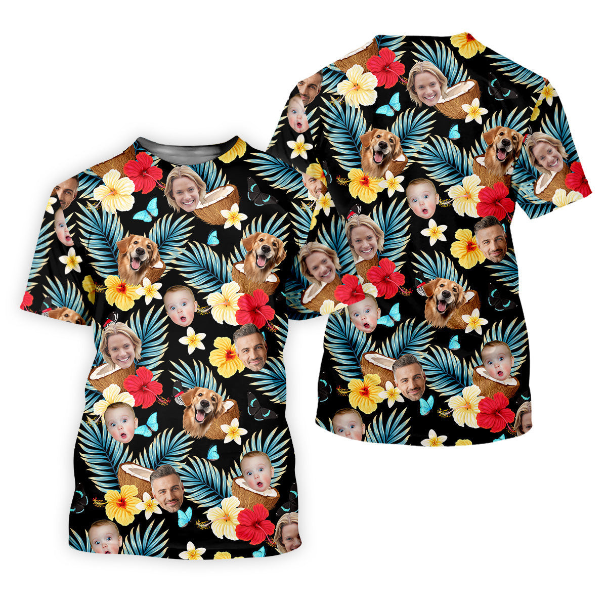 Red And Yellow Hibiscus, Womens Black Golf Shirt, Custom Face Shirt, Ladies Floral Shirt, Ladies Golf Polos SH818