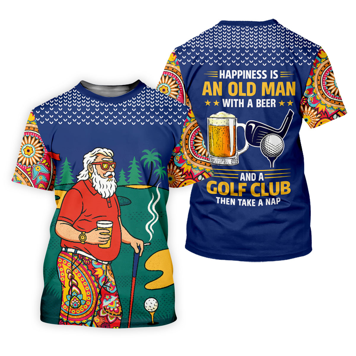 Retro Bearded Golfer Holding Beer Golf Polo Shirt, Women's Golf Apparel, Ladies Golf Tops SH818