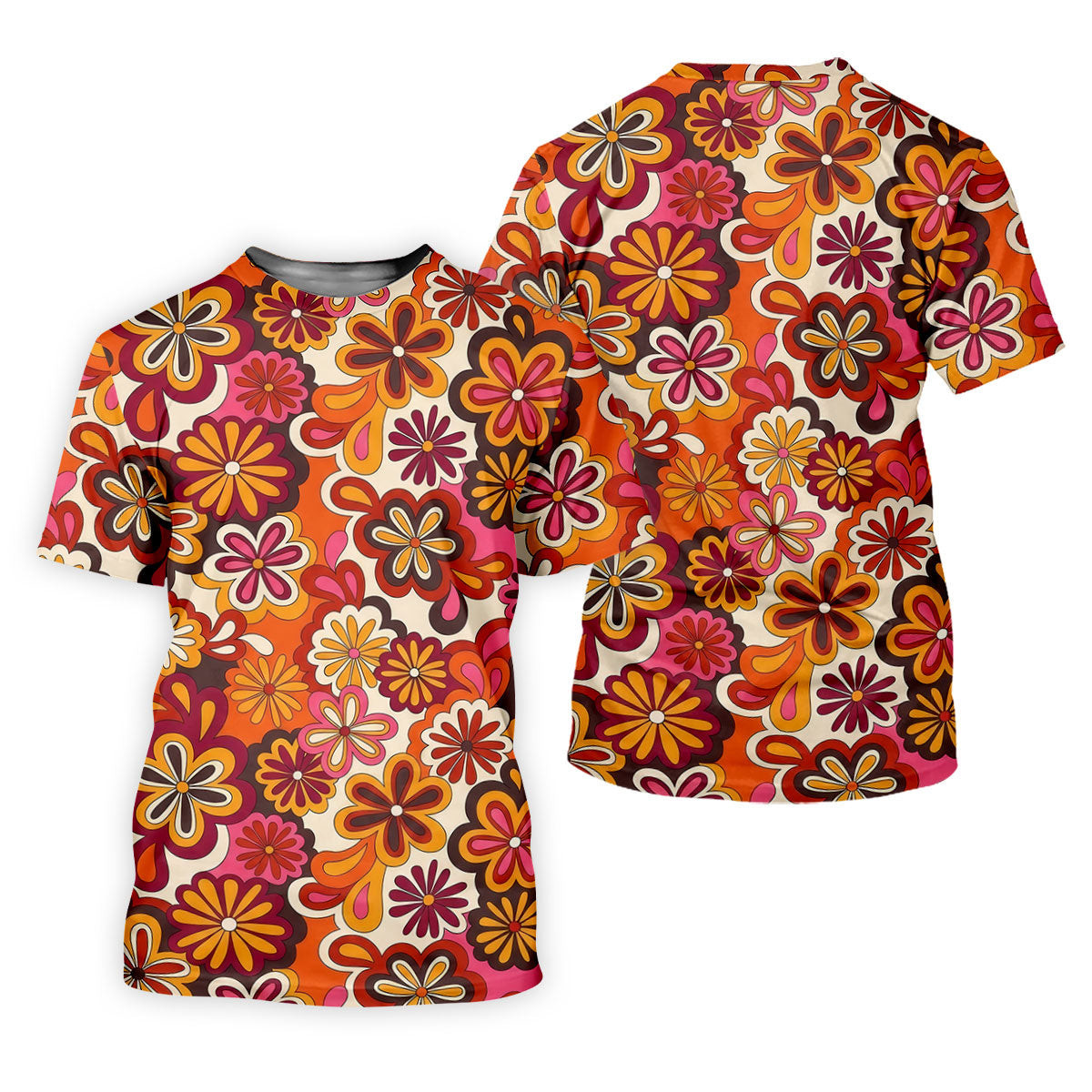 Retro Floral Pattern 70s Color Ladies Golf Tops, Retro Golf Shirt, Women's Golf Tops, Ladies Golf Shirt SH818