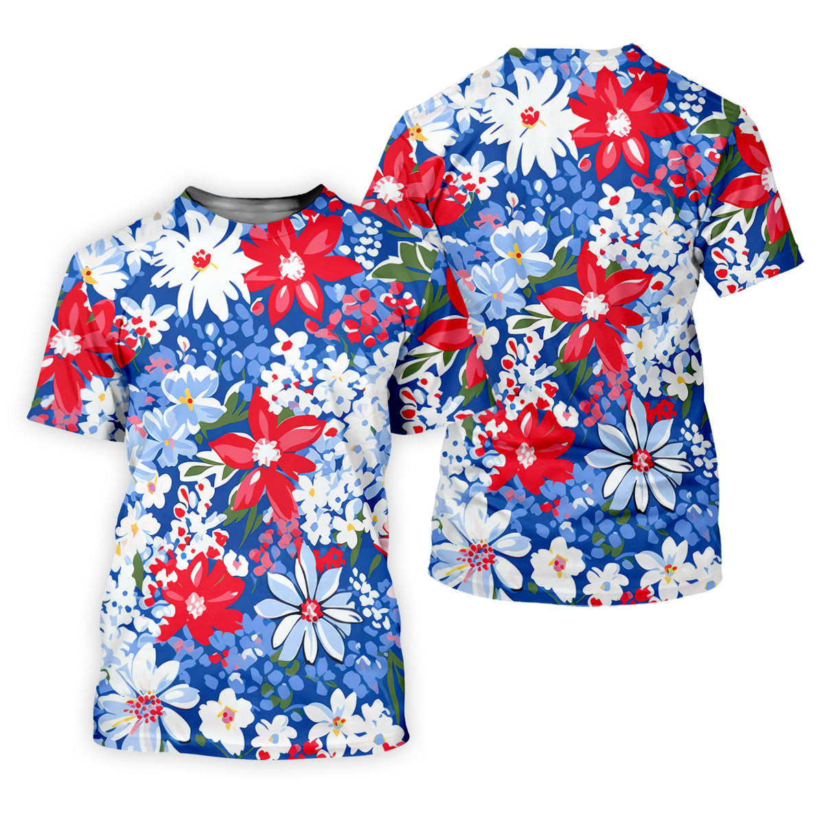 Red White Blue Flowers Seamless Pattern Women Golf Top, Patriotic Golf Shirt, Ladies Golf Polos SH818