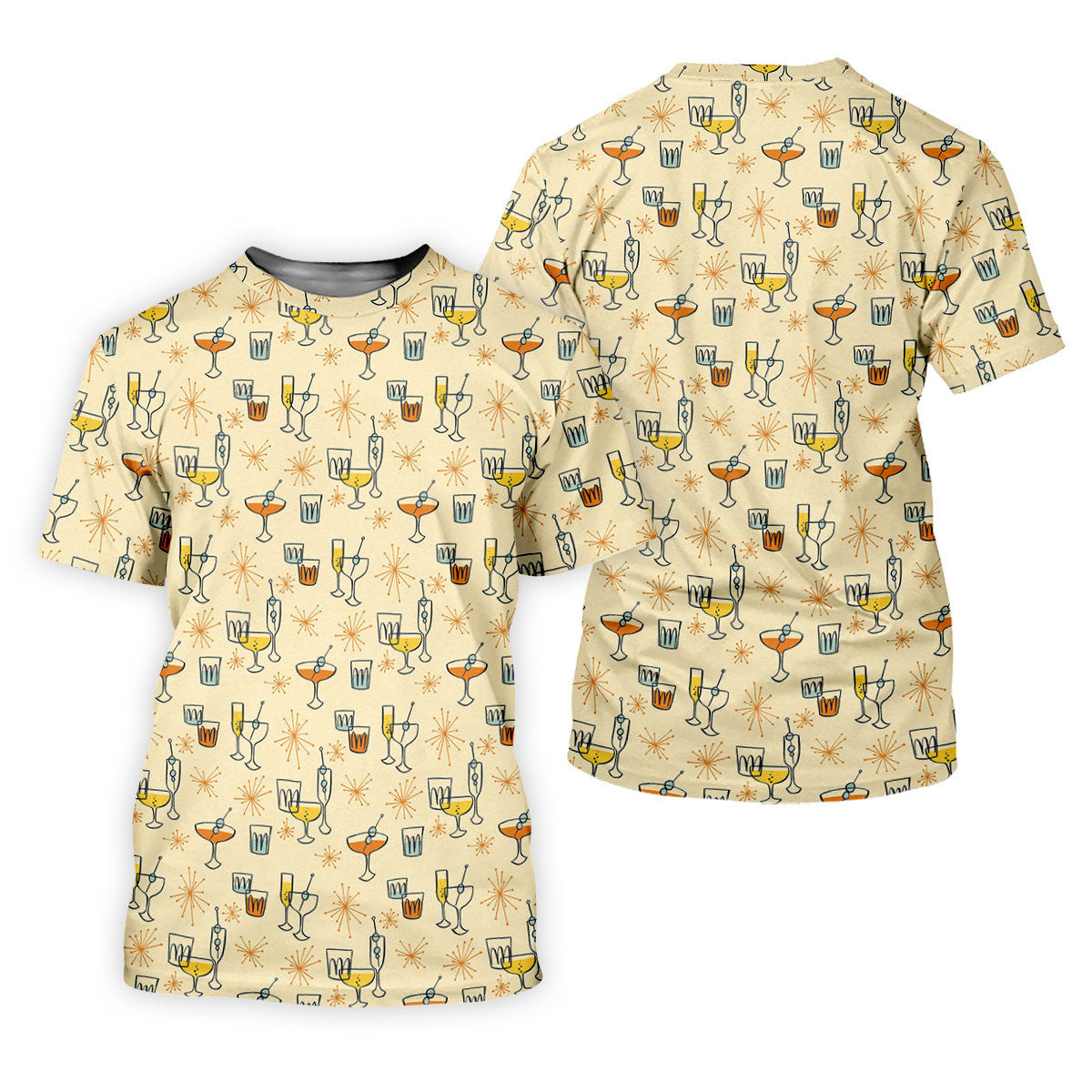 Retro Cocktail Drinks Pattern Golf Polo Shirt, Ladies Golf Tops, Performance Golf Shirt SH818