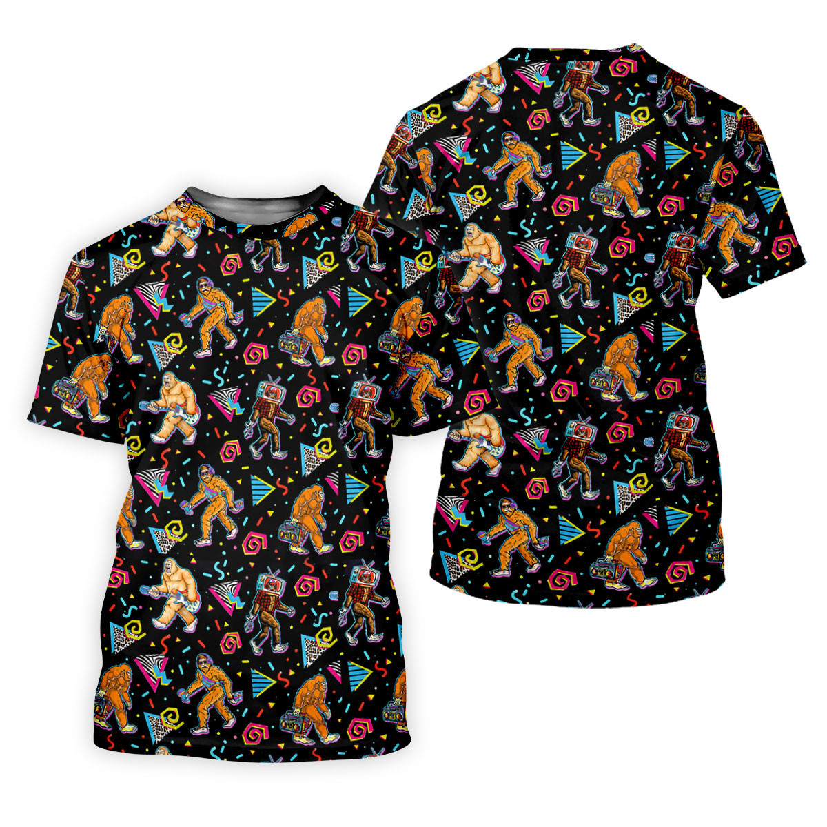 Retro Bigfoot Boombox Pattern Golf Shirt, Men's Golf Shirt, Mens Polo Shirts, Printed Golf Shirts SH818
