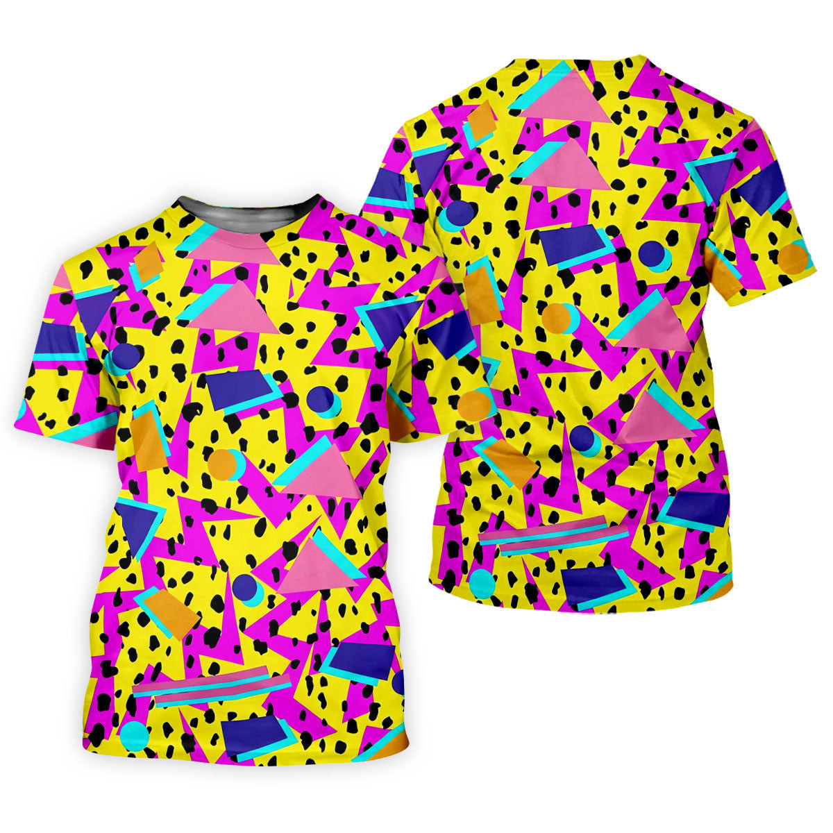 Retro 80s Neon Geometric Shapes Yellow Golf Shirt, Golf Shirts For Men, Mens Golf Apparel, Polo Shirts For Men SH818