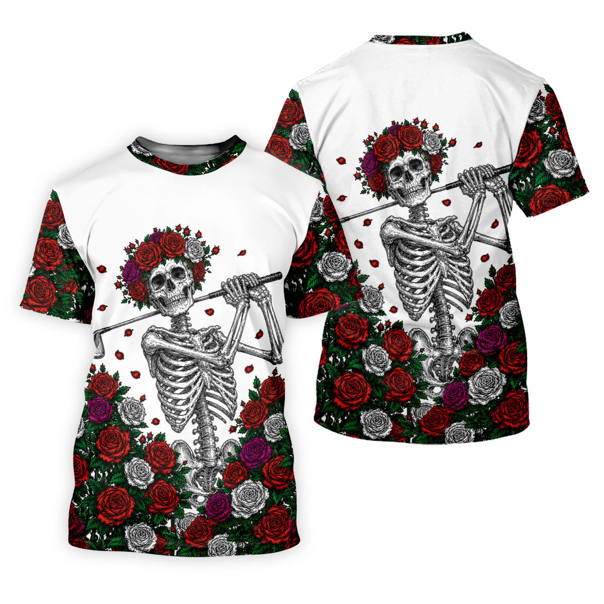Rose Crown Skeleton Golfer Halloween Polo Shirt, Men's Golf Shirt, Printed Golf Shirts SH818
