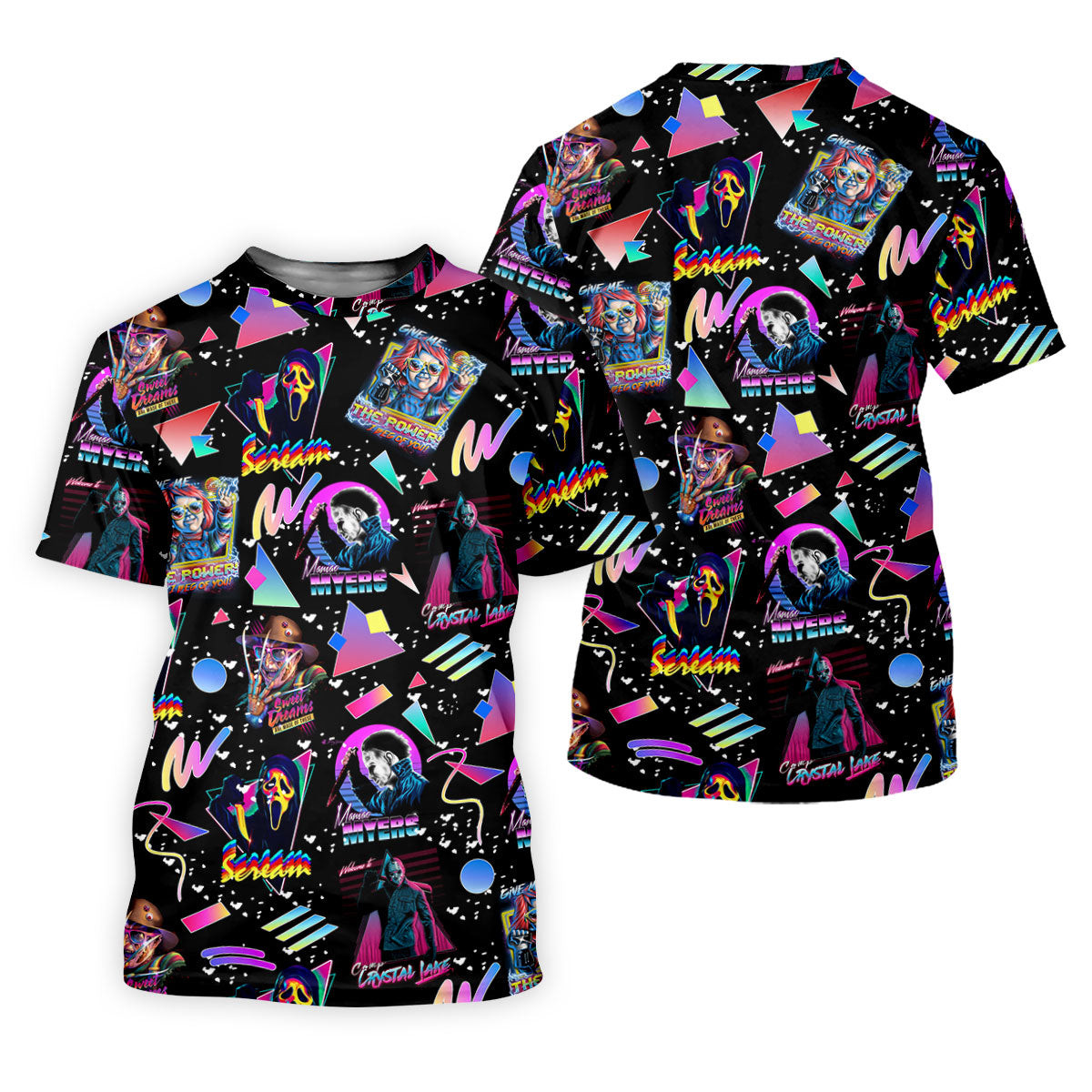 Retro Neon Horror Character Halloween Golf Shirt, Mens Golf Apparel, Hawaiian Golf Shirt SH818