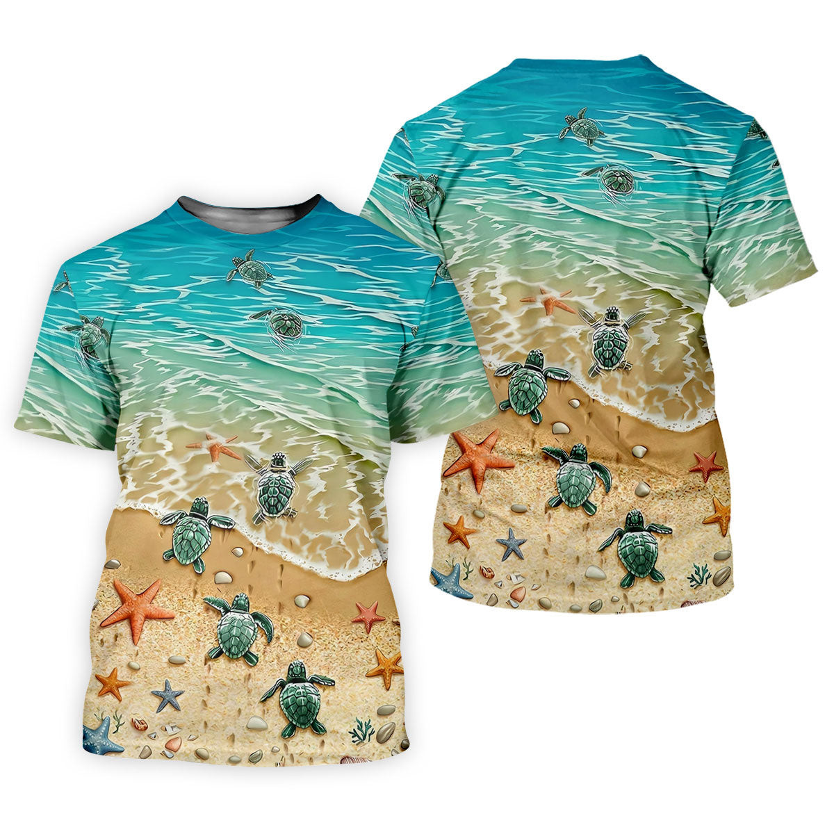 Sea Turtle Print Hawaiian Golf Shirt, Beach Theme Women's Golf Tops, Ladies Golf Shirts SH818