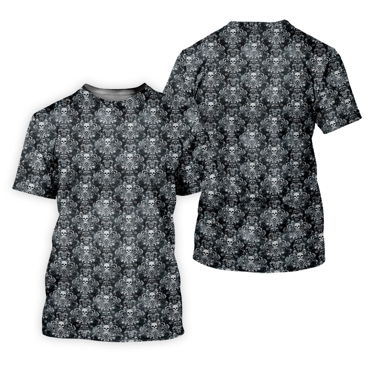 Skull Damask Charcoal Grey Gothic Floral Women Golf Top, Ladies Golf Shirts, Golf Shirt For Women SH818
