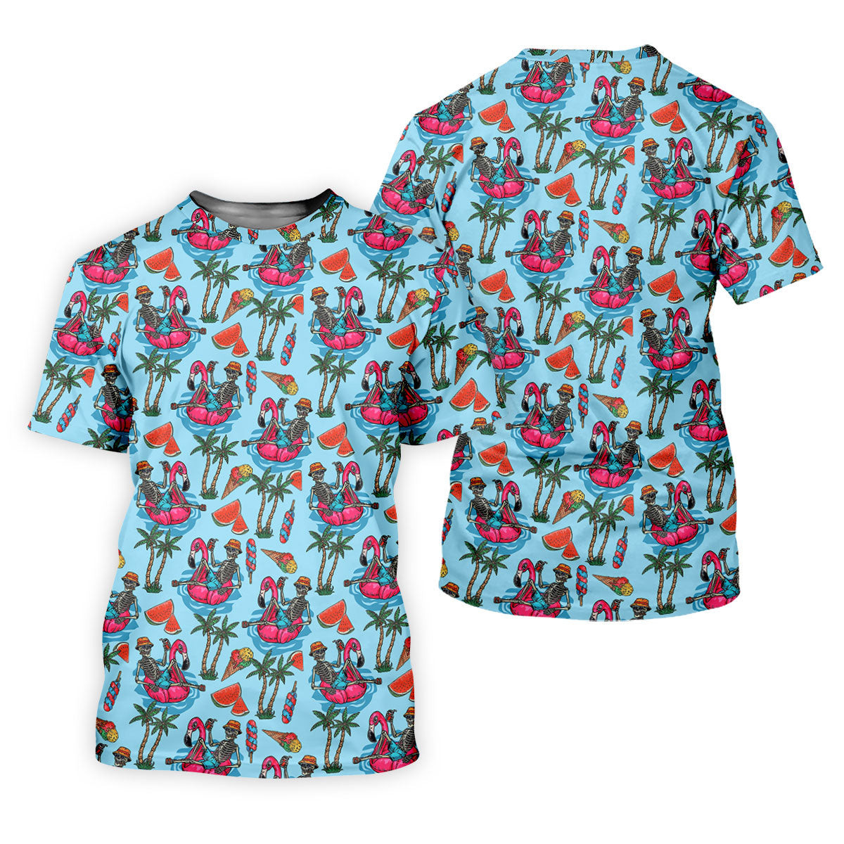 Skeleton Flamingo Summer Vibe Retro Golf Shirt, Men's Funny Golf Shirts, Polo Shirts For Men, Golf Shirts For Men SH818