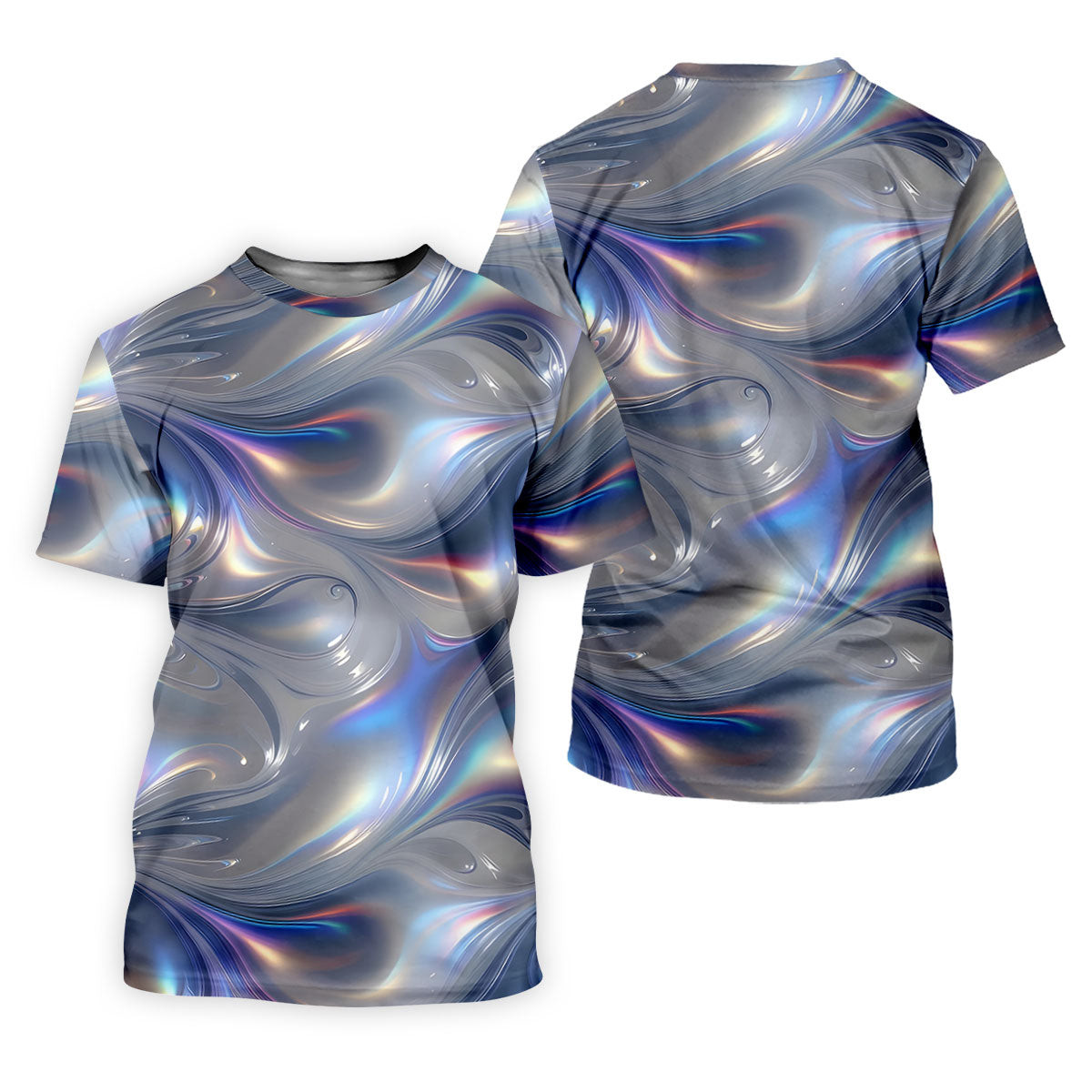 Silver Marble Golf Shirt, Futuristic Holographic Wave Pattern, Golf Shirt For Women SH818
