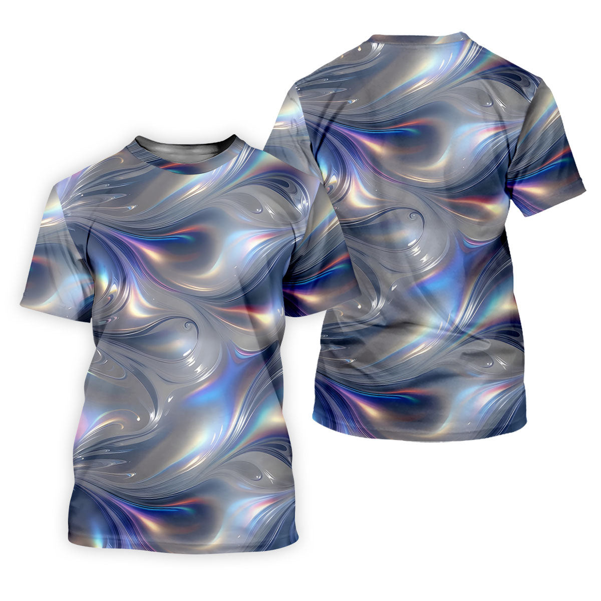 Silver Marble Golf Shirt, Futuristic Holographic Wave Pattern, Golf Shirt For Men SH818