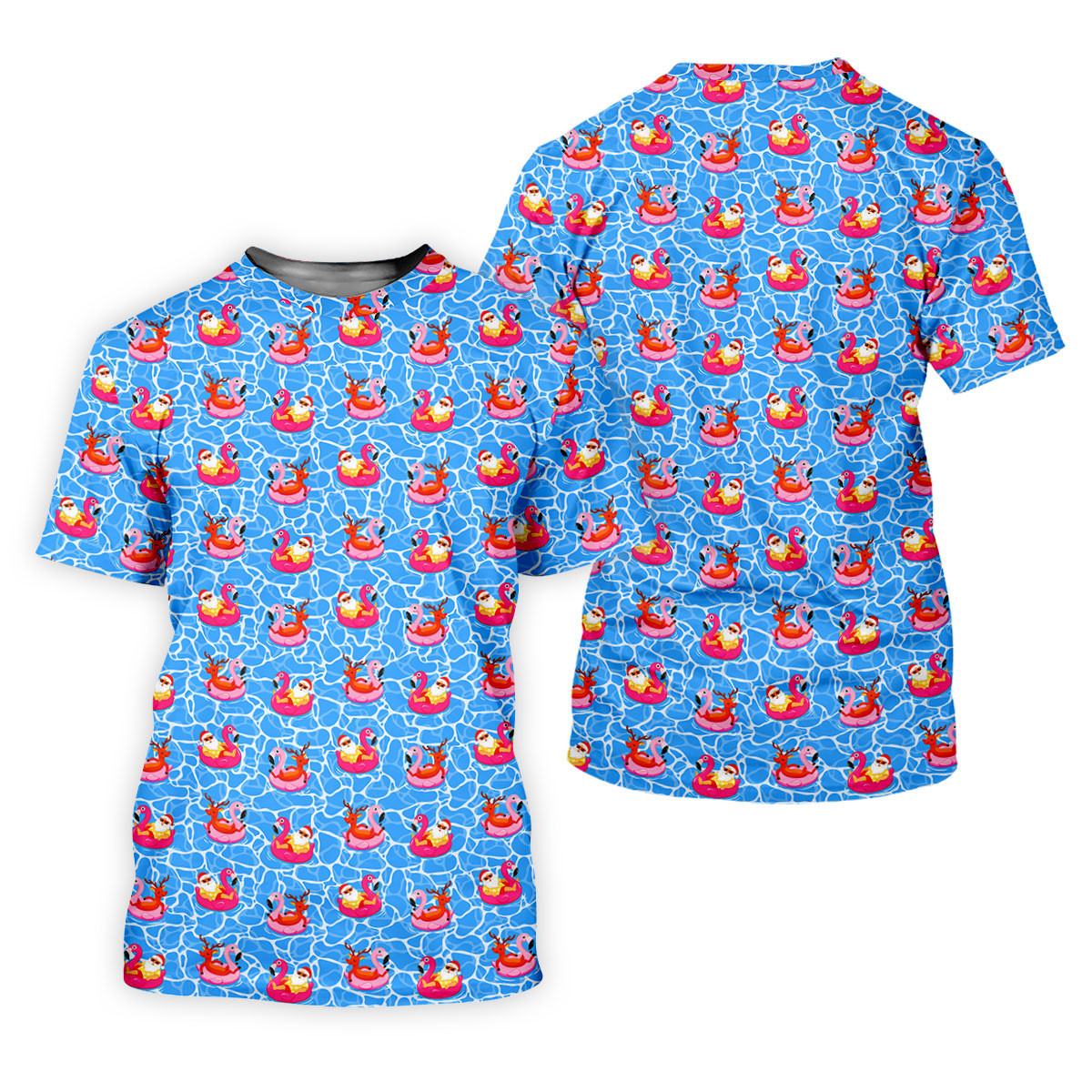 Santa Flamingo Pool Float Christmas Golf Shirt, Men's Golf Shirt, Hawaiian Golf Shirt, Printed Golf Shirts SH818
