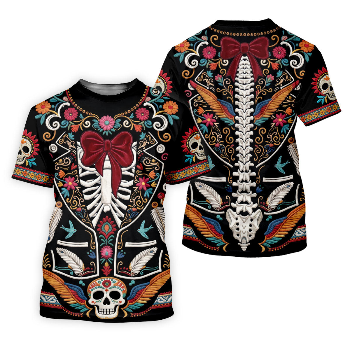 Skeleton With Flower Cinco De Mayo Celebration Ladies Golf Tops, Fiesta Theme Golf Shirt For Women SH818