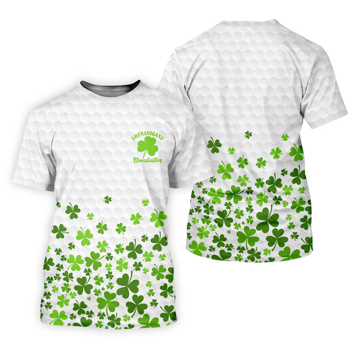 Shenanigans Coordinator Golf Ball Pattern St Patrick Day White Golf Shirt, Golf Tops For Men, Golf Shirts For Men SH818