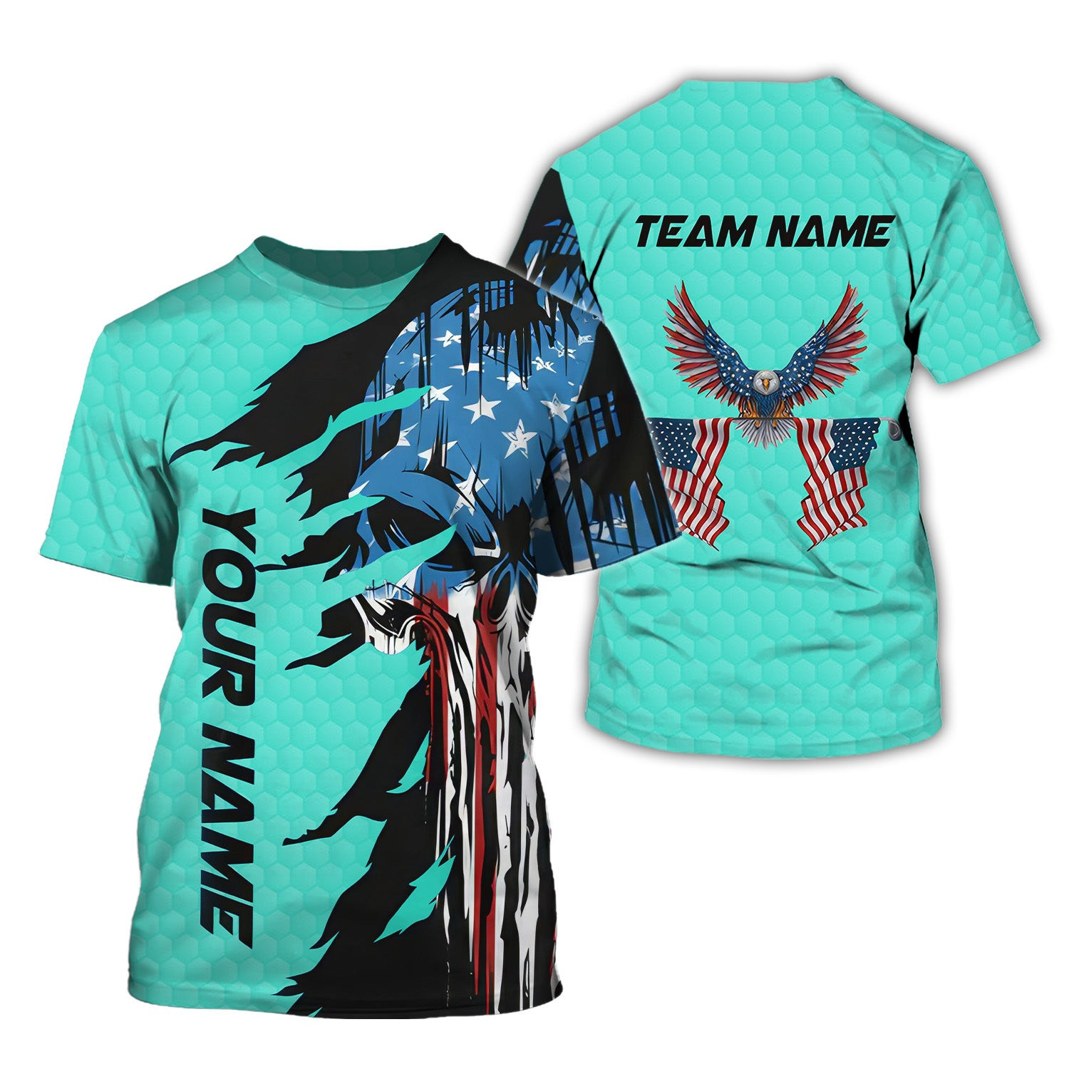 Skull US Flag Cyan Custom Men's Golf Polo Shirt, Golfing Apparel, Mens Golf Gift SH818