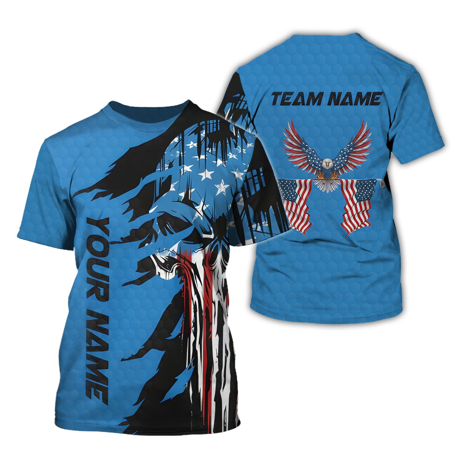 Skull US Flag Blue Custom Men's Golf Polo Shirt, Golfing Apparel, Mens Golf Gift SH818