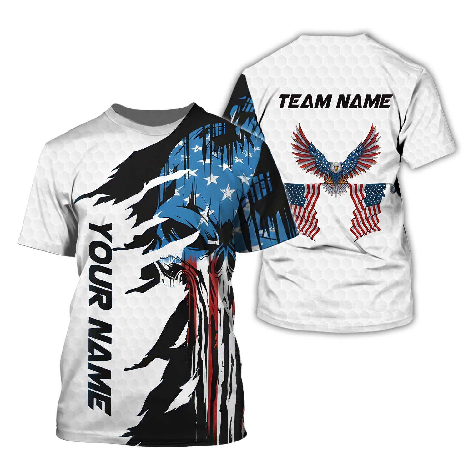 Skull US Flag White Custom Men's Golf Polo Shirt, Golfing Apparel, Mens Golf Gift SH818