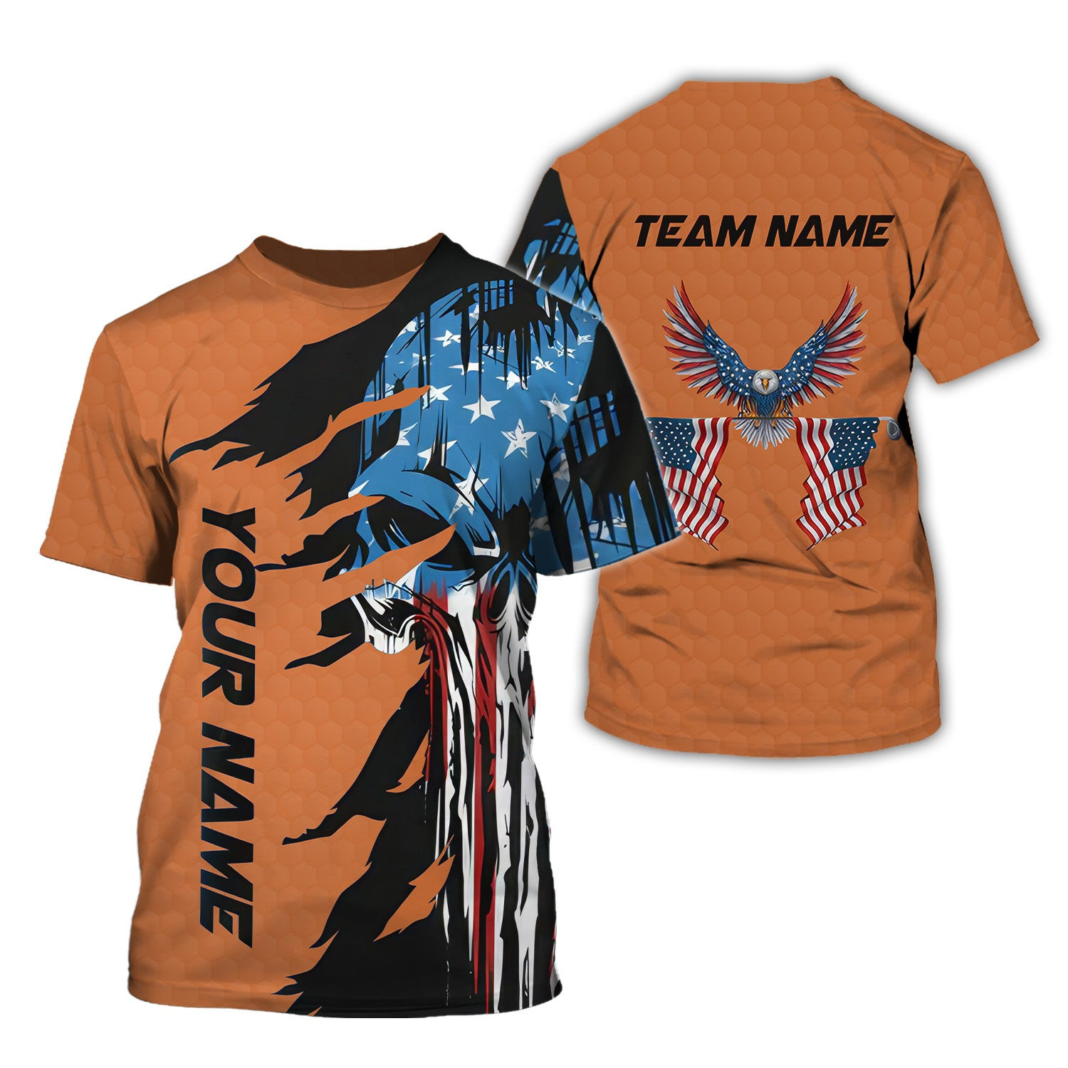 Skull US Flag Orange Custom Men's Golf Polo Shirt, Golfing Apparel, Mens Golf Gift SH818