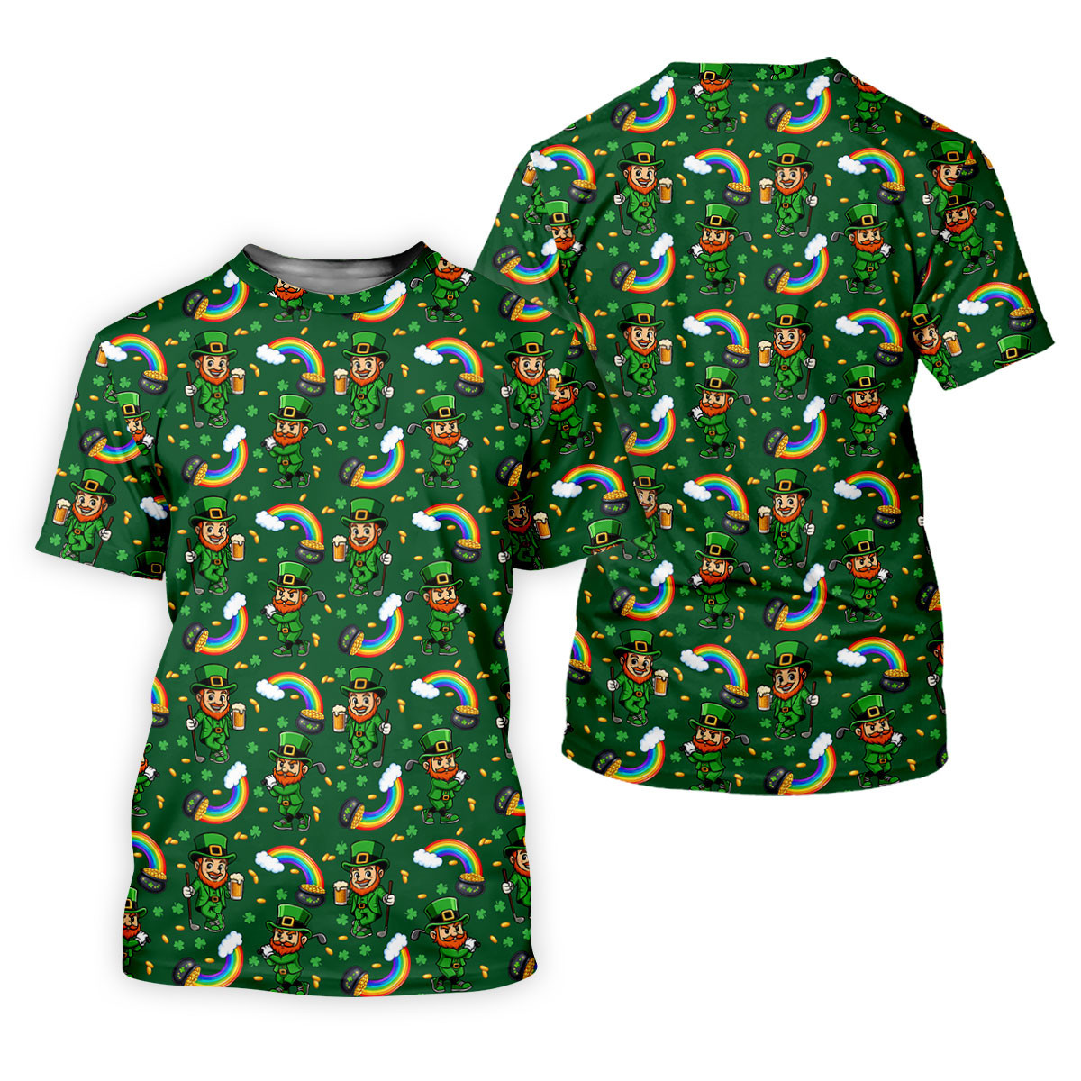 St Patrick's Day Leprechaun Golf Pose Rainbow Gold Pot Shamrock Golf Shirt, Women's Golf Shirts, Ladies Golf Polos SH818