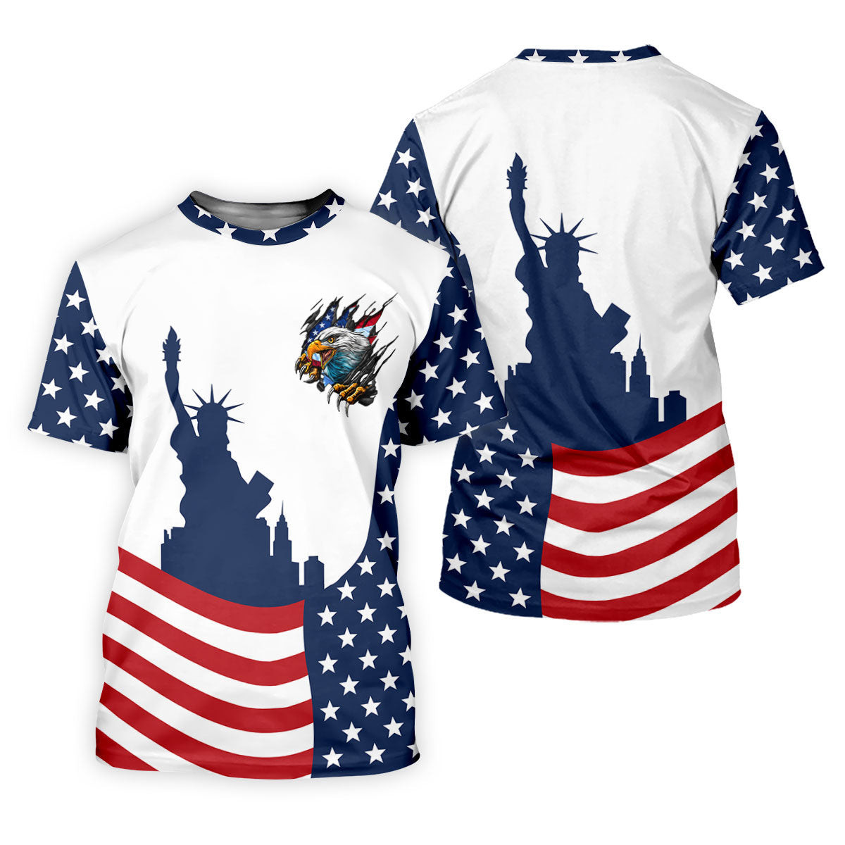 Statue Of Liberty American Flag Women's Golf Shirt, Patriotic Eagle Polo Shirt, 4th Of July Shirt SH818