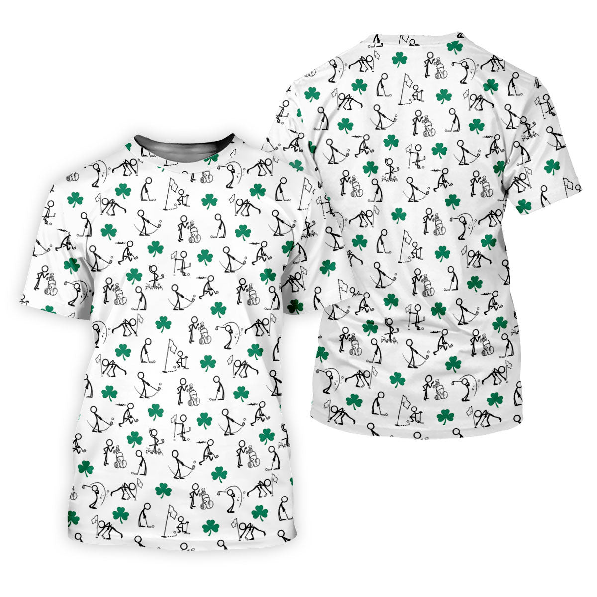 Stick Figure Golf Pose St Patrick's Day Shamrock White Golf Shirt, Polo Shirts For Men, Golf Shirts For Men SH818
