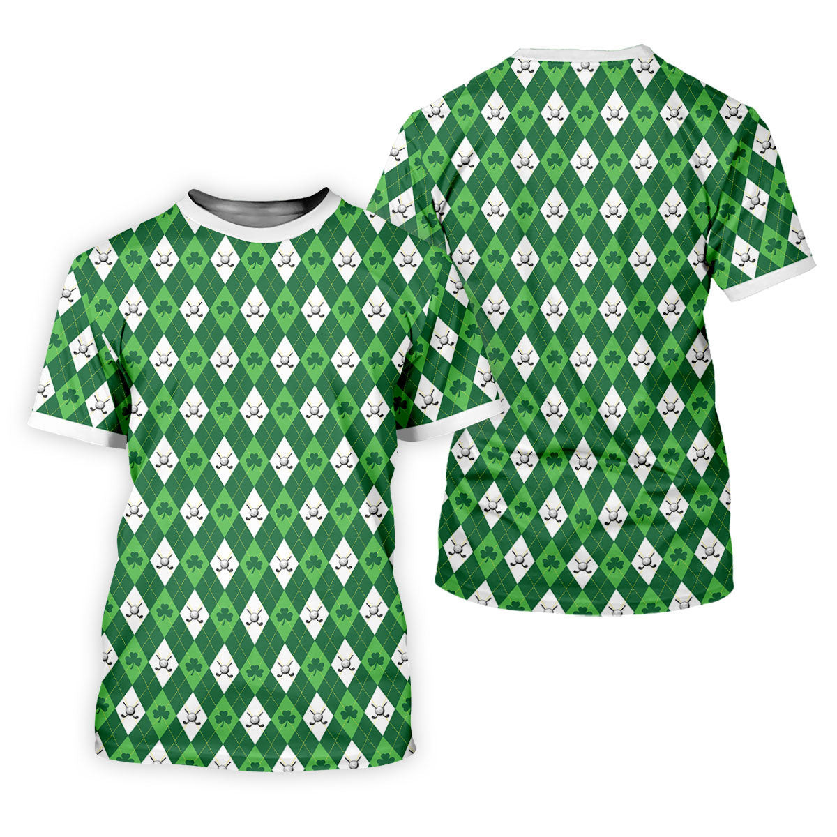St Patrick's Day Shamrock Argyle Pattern Green And White Argyle Golf Shirt, Women's Golf Tops, Ladies Golf Polos SH818