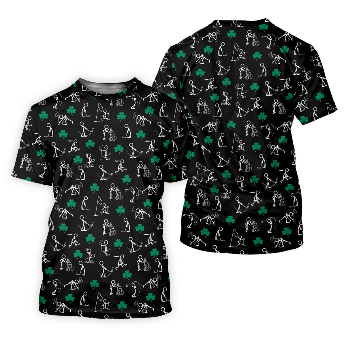 Stick Figure Golf Pose St Patrick's Day Shamrock Black Golf Shirt, Polo Shirts For Men, Golf Shirts For Men SH818