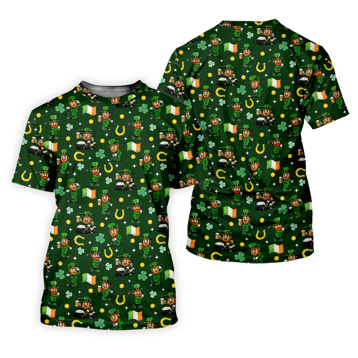 St Patrick's Day Leprechaun Golf Pose Irish Flags Shamrock Golf Shirt, Women's Golf Shirts, Ladies Golf Polos SH818