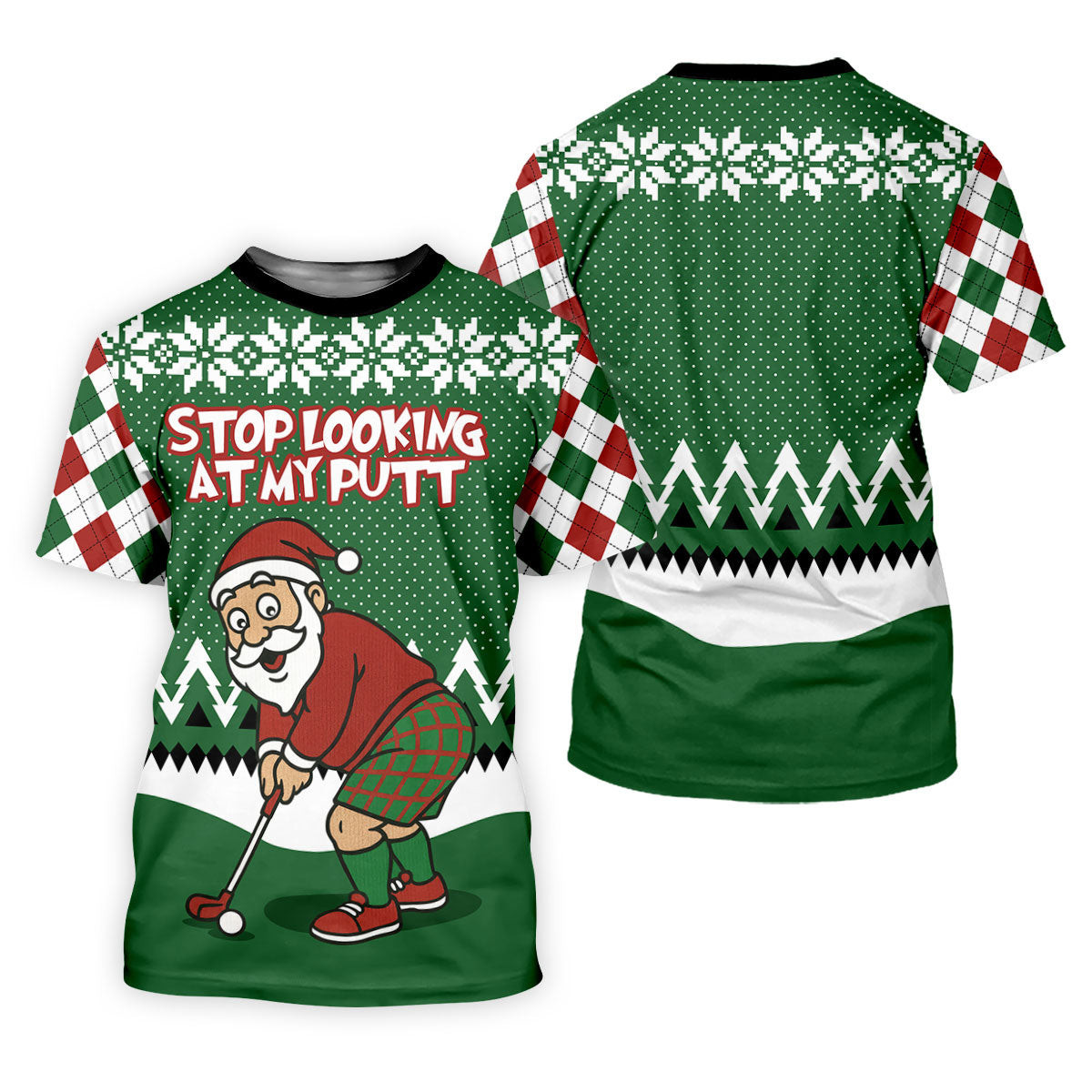 Stop Looking At My Putt Funny Santa Claus Argyle Golf Shirt, Christmas Golf Shirt, Women's Golf Tops SH818
