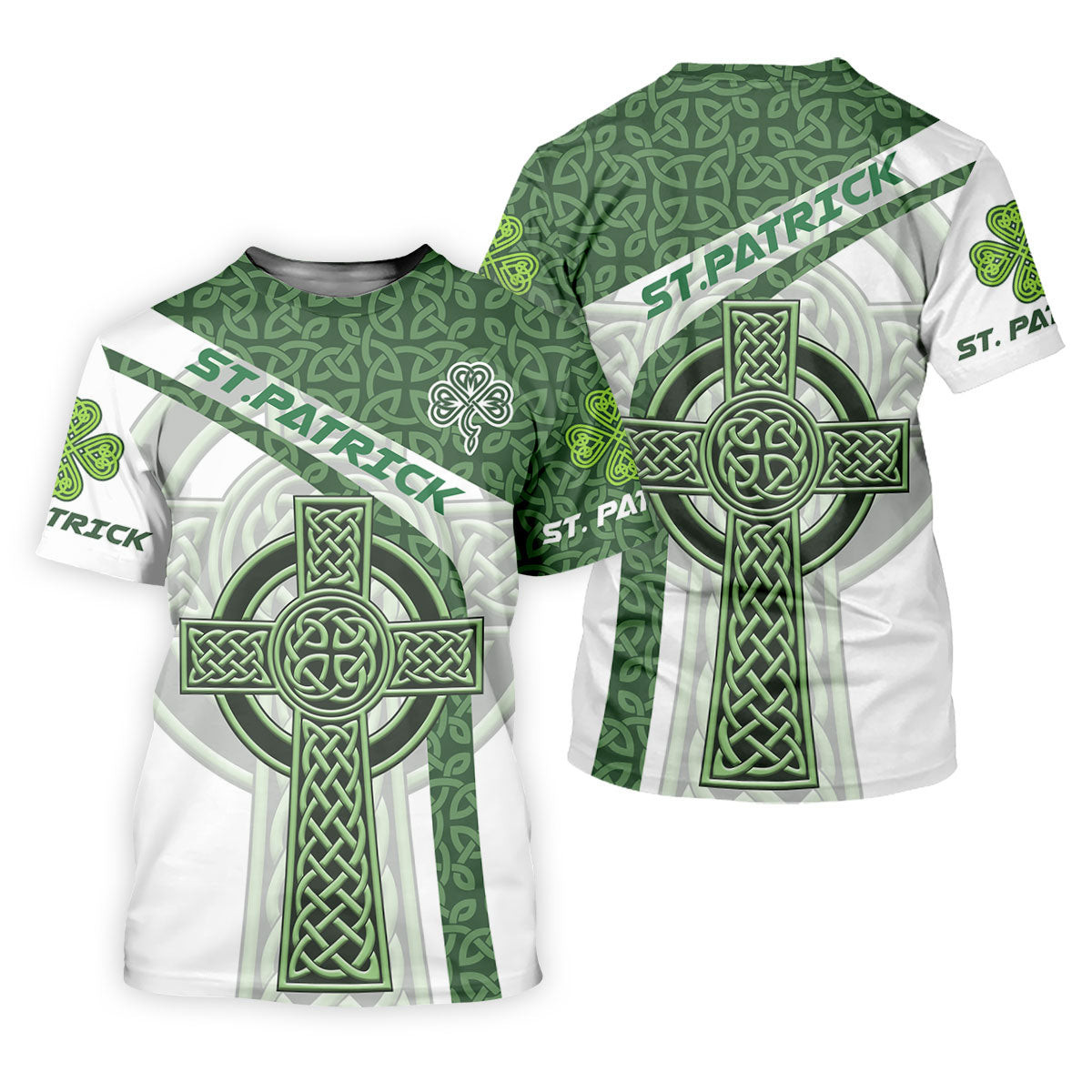 St Patrick's Day Celtic Knotwork Pattern Shamrock Golf Shirt, Women's Golf Tops, Ladies Golf Polos SH818