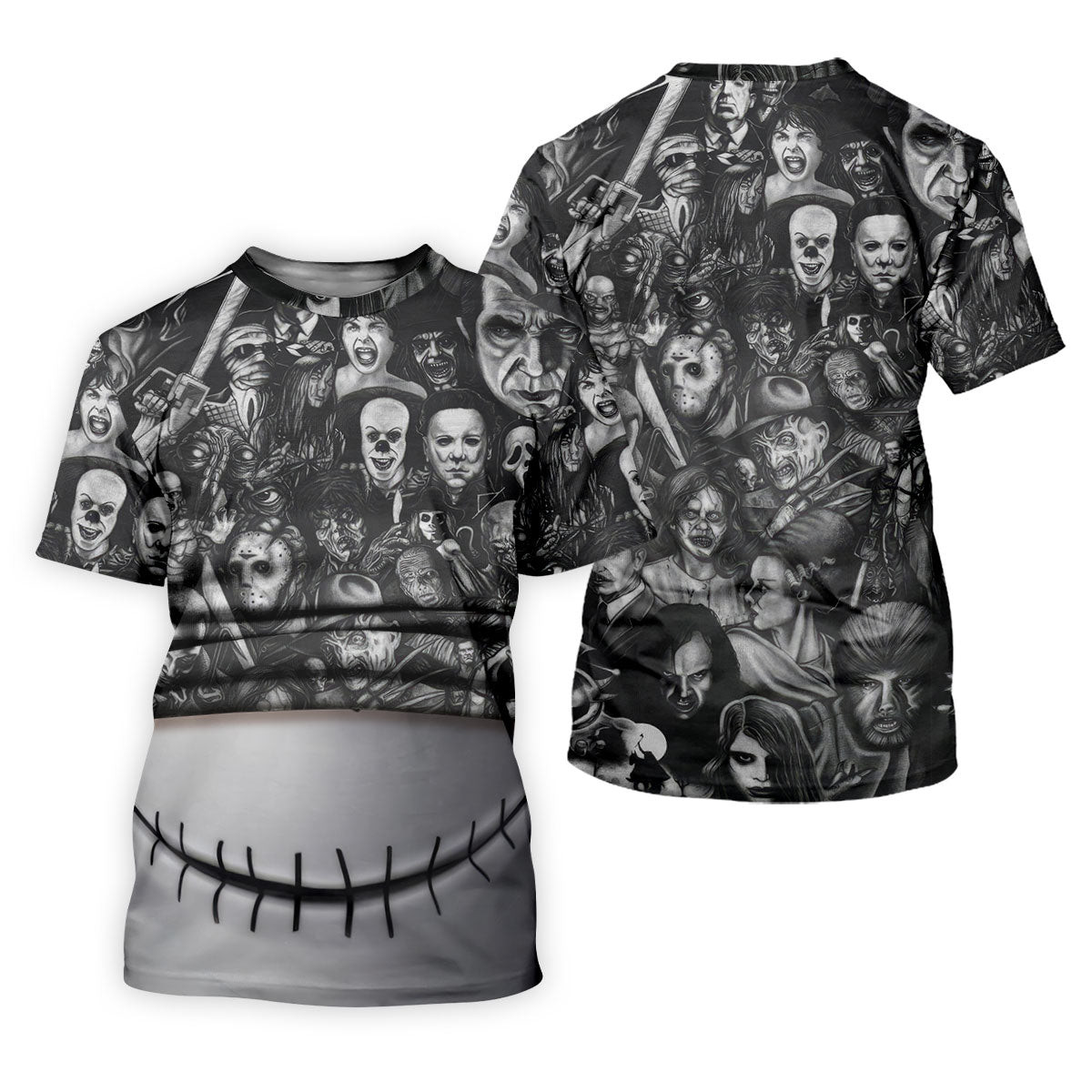 Stitched Skull Horror Character Halloween Polo Shirt, Women's Golf Tops, Ladies Golf Top SH818