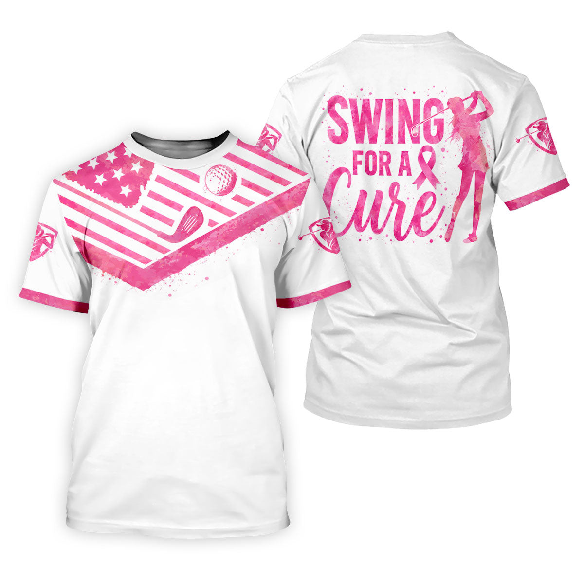 Swing For A Cure Pink Flag Breast Cancer Polo Shirt, Men's Golf Shirt, Printed Golf Shirts SH818
