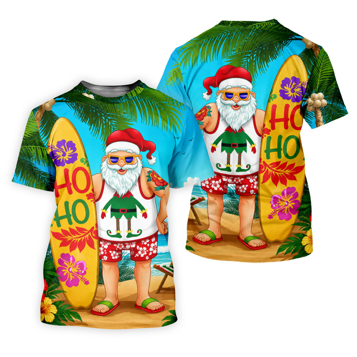 Surfboard Santa Tropical Christmas Golf Shirt, Men's Golf Shirt, Hawaiian Golf Shirt SH818