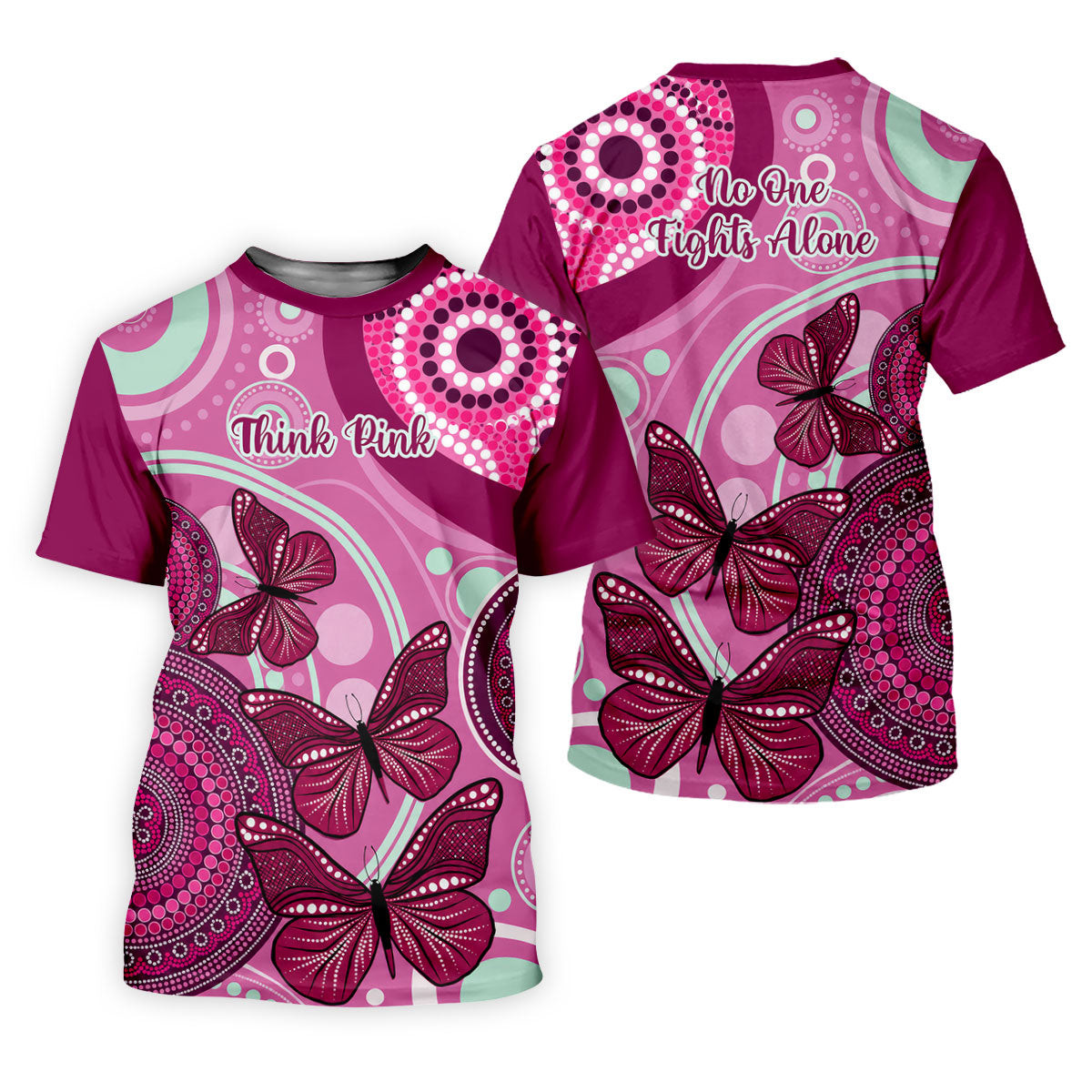 Think Pink No One Fights Alone Breast Cancer Shirt, Men's Golf Shirt, Mens Golf Polo SH818