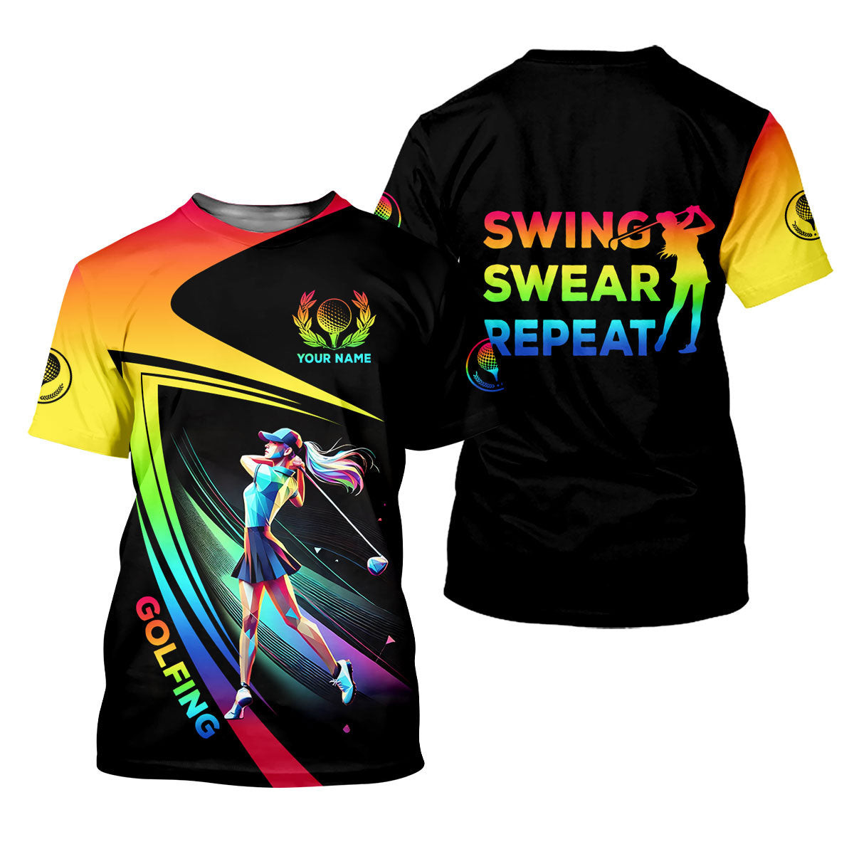 Swing Swear Repeat Personalized Funny Golf Polo Shirt, Custom Ladies Golf Shirt SH818