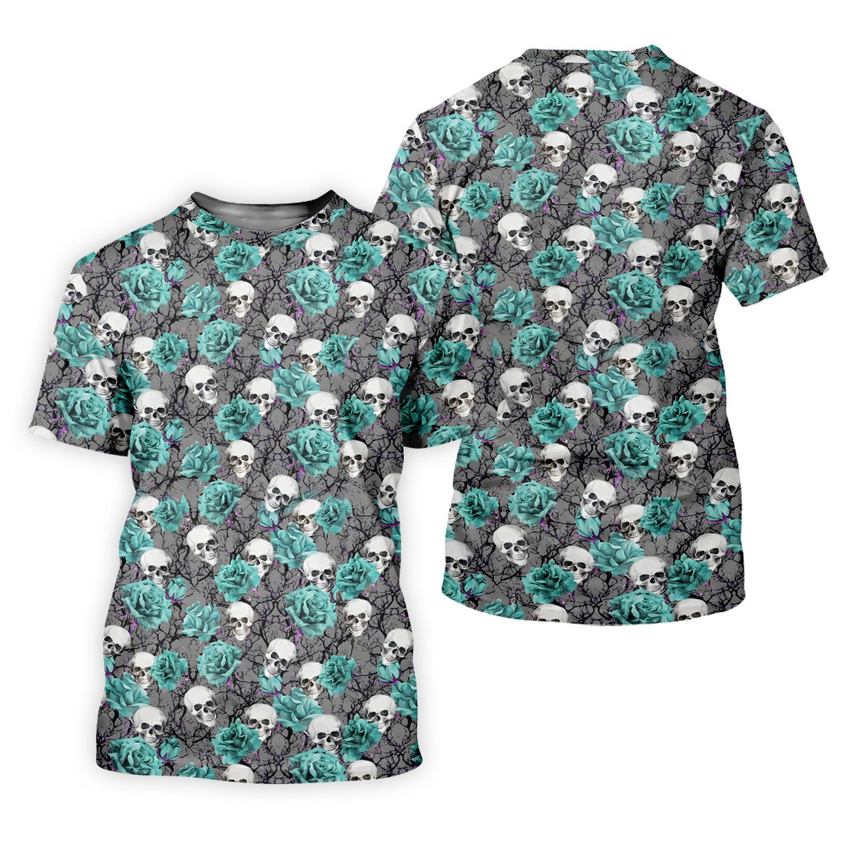 Teal Rose Skull Gothic Pattern Golf Polo Shirt, Mens Golf Shirts, Hawaiian Golf Shirt SH818