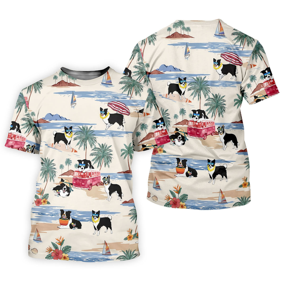 Tropical Border Collie Beach Hawaiian Golf Polo Shirt, Golf Polo Shirts For Men, Mens Polo Shirts SH818